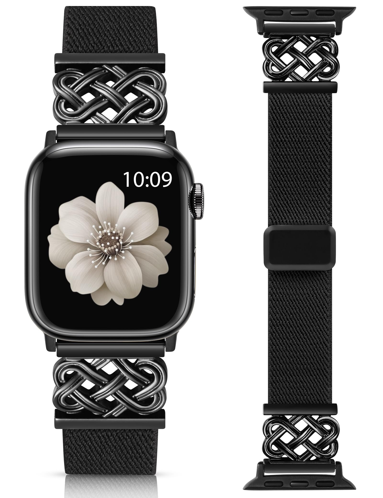 Minyee Magnetic Stretchy Band Compatible with Apple Watch Bands 38/40/41/42/44/45/46/49mm Women Men, Celtic Knot Soft Elastic Nylon Fabric Strap for iWatch Series 11 10 9 8 7 6 5 4 SE/Ultra 3 2 1 — view 11