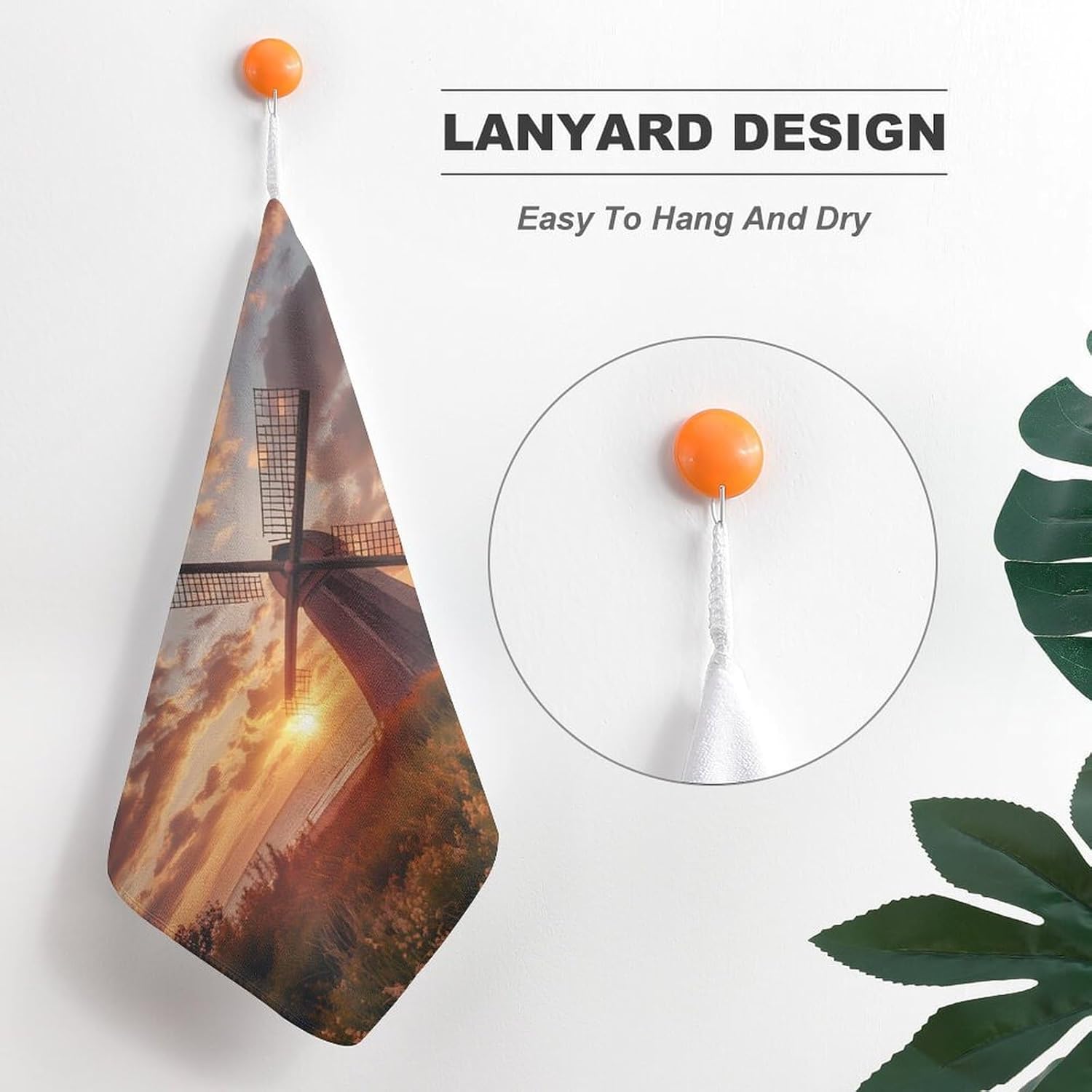 Dutch Windmill Sunset Towel Hand Towels Decorative Towel for Bathroom Kitchen Shower Gym 4PCS