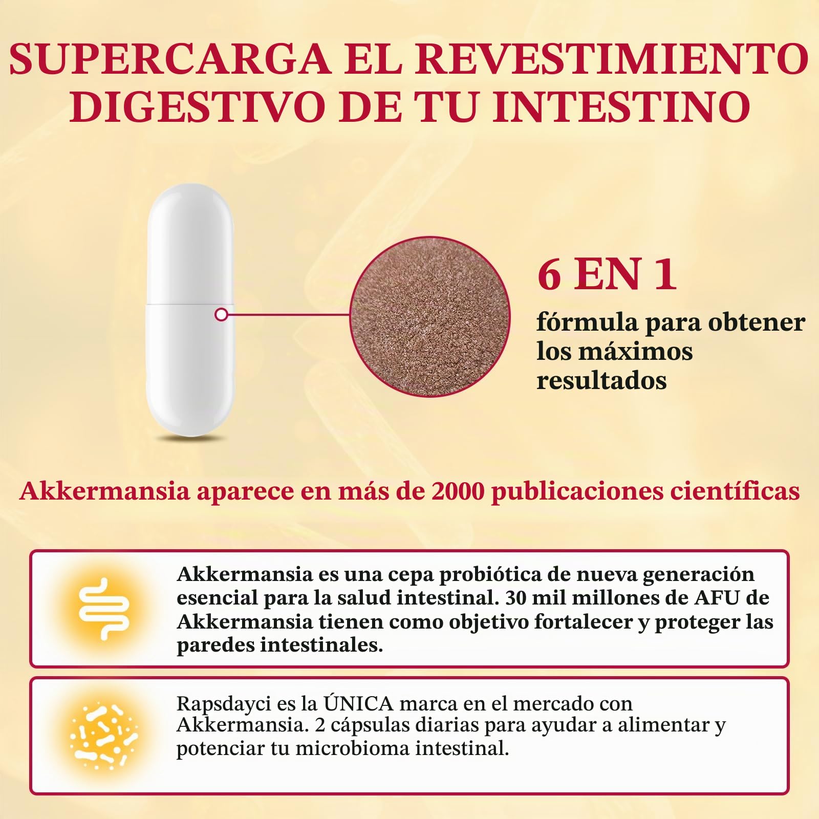 30 mil millones de AFU Akkermansia Muciniphila probiótico, una Akkermansia viva para Mujeres & Hombres, Suplementos para la salud Digestiva y Intestinal