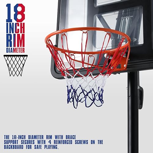 Miniatura 5 de MoNiBloom Portable Basketball Hoop Goal Adjustable-Height Stand with Backboard Wheels Fillable Base, Basketball Goals for Adults Teens Indoor