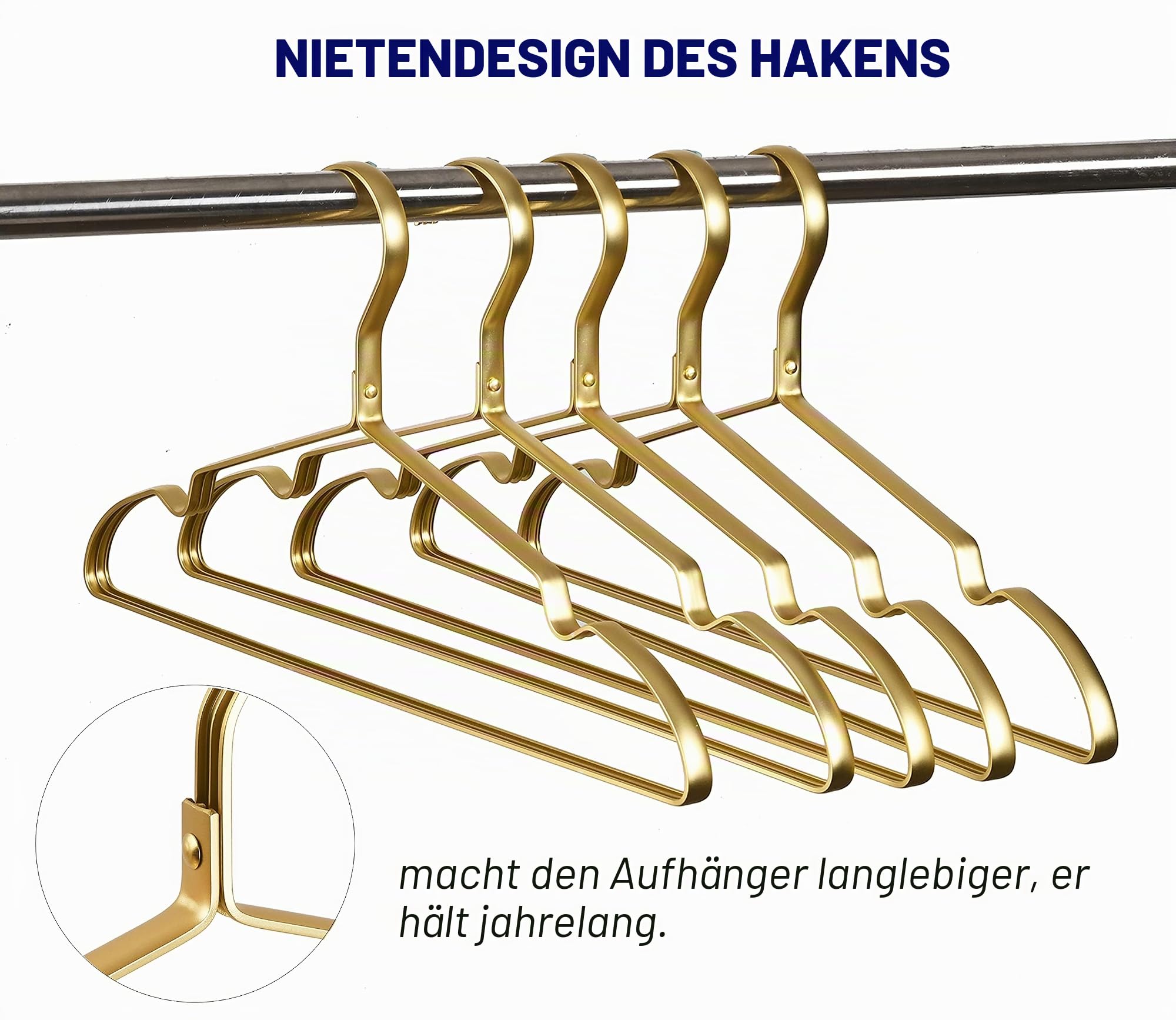 Amber Home Hochwertige mattgoldene Aluminium-Kleiderbügel, 20 Stück, 41,9 cm, extra glatt und langlebig, Metall-Hemd-Kleiderbügel, leichtes und stabiles Metallgestell für Jacken, Hosen, Slack