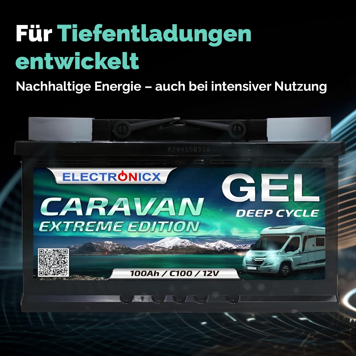 Electronicx CARAVAN EXTREME EDITION 100Ah / C100 / 12V GEL Versorgungsbatterie – 100 Ah – 12 Volt Batterie Wohnmobil, Van, Boot, Marine, Photovoltaik – wartungsfrei& robust- 278×175×190 mm