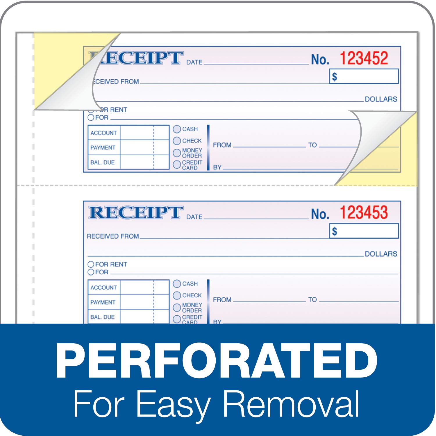Tops Geld/Rent Receipt Buch, 3-teilig, selbstdurchschreibend, 11 x 7–5/20,3 cm, 4 Quittungen/Seite, 100 Sets pro Buch (46808)