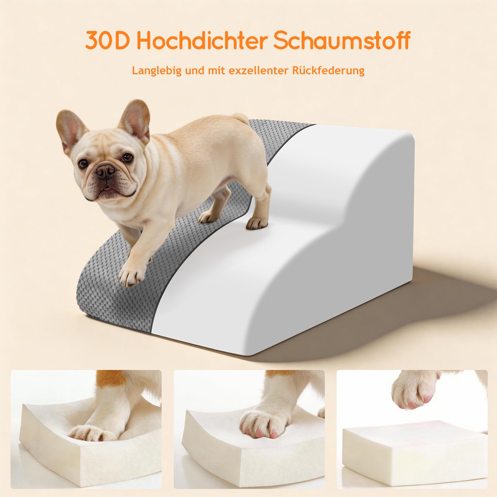 Hundetreppe - 2 Stufen verlängerte Rampe für kleine Hunde & Katzen - rutschfest - Wasserdicht - Abnehmbarer waschbarer Bezug - gelenkschonend für Sofa und Bett