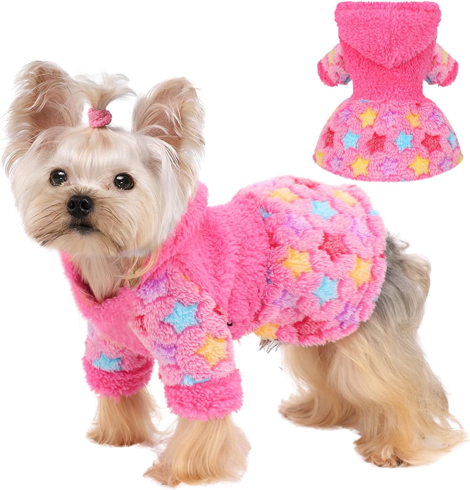Yikeyo Dog Sweater Dress for Small Dogs Girl Boy, Cute Warm Fleece Dog Hooded Sweaters, Soft Puppy Clothes,Extra Warm Fall Winter Pet Clothes Birthday Dresses Holiday Outfits(Rose Pink,XS)