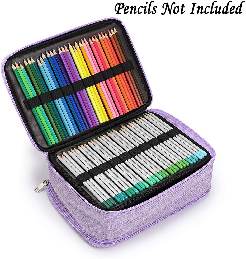 BTSKY Colored Pencil Case 300 Slots Pen Pencil Bag Organizer High Capacity Pens Holder with Double Zippers Multilayer Holder Compatible with Prismacolor Crayola Colored Pencils Watercolor Pens Purple