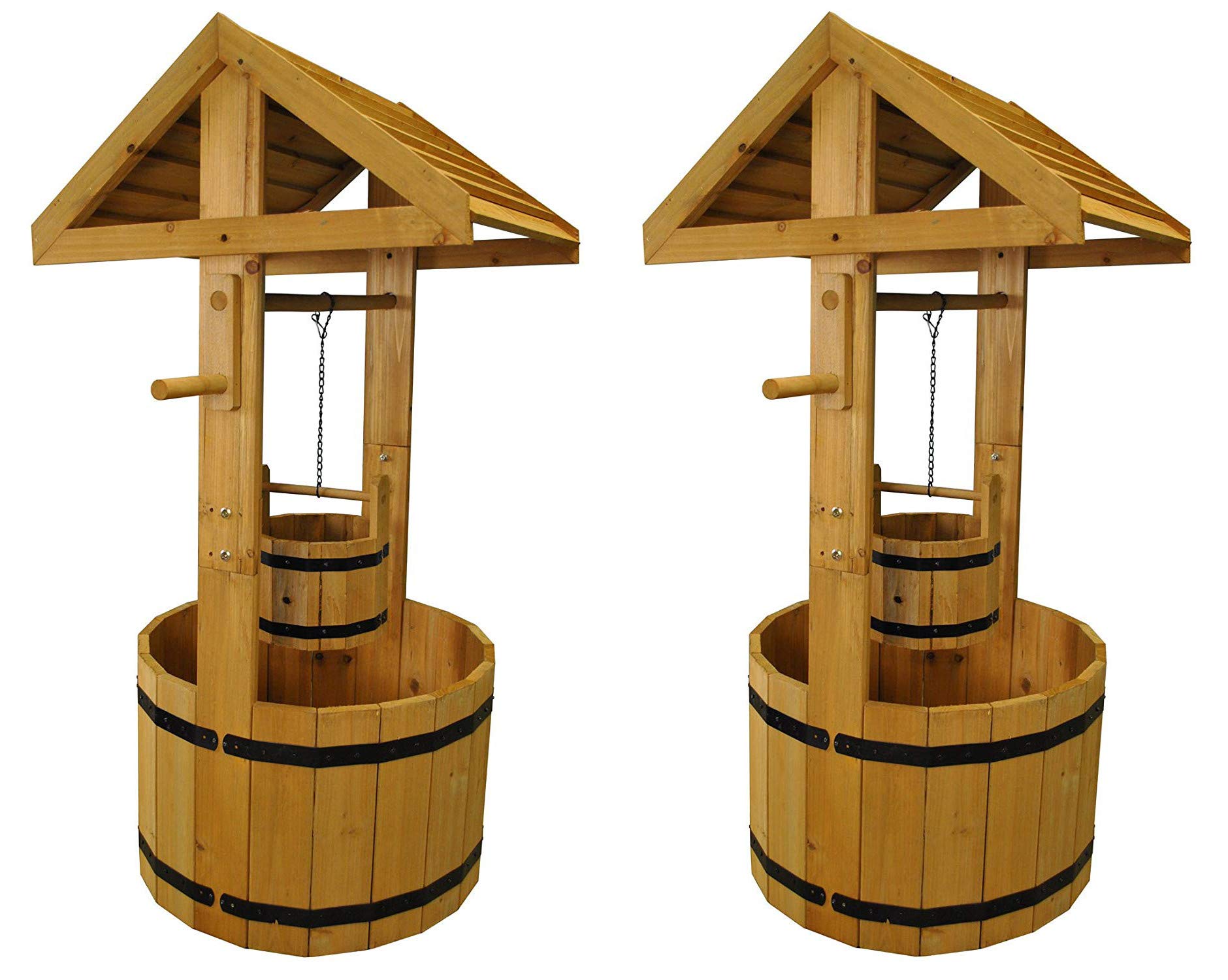 Selections Large Wooden Garden Wishing Well Planters - Pack of 2