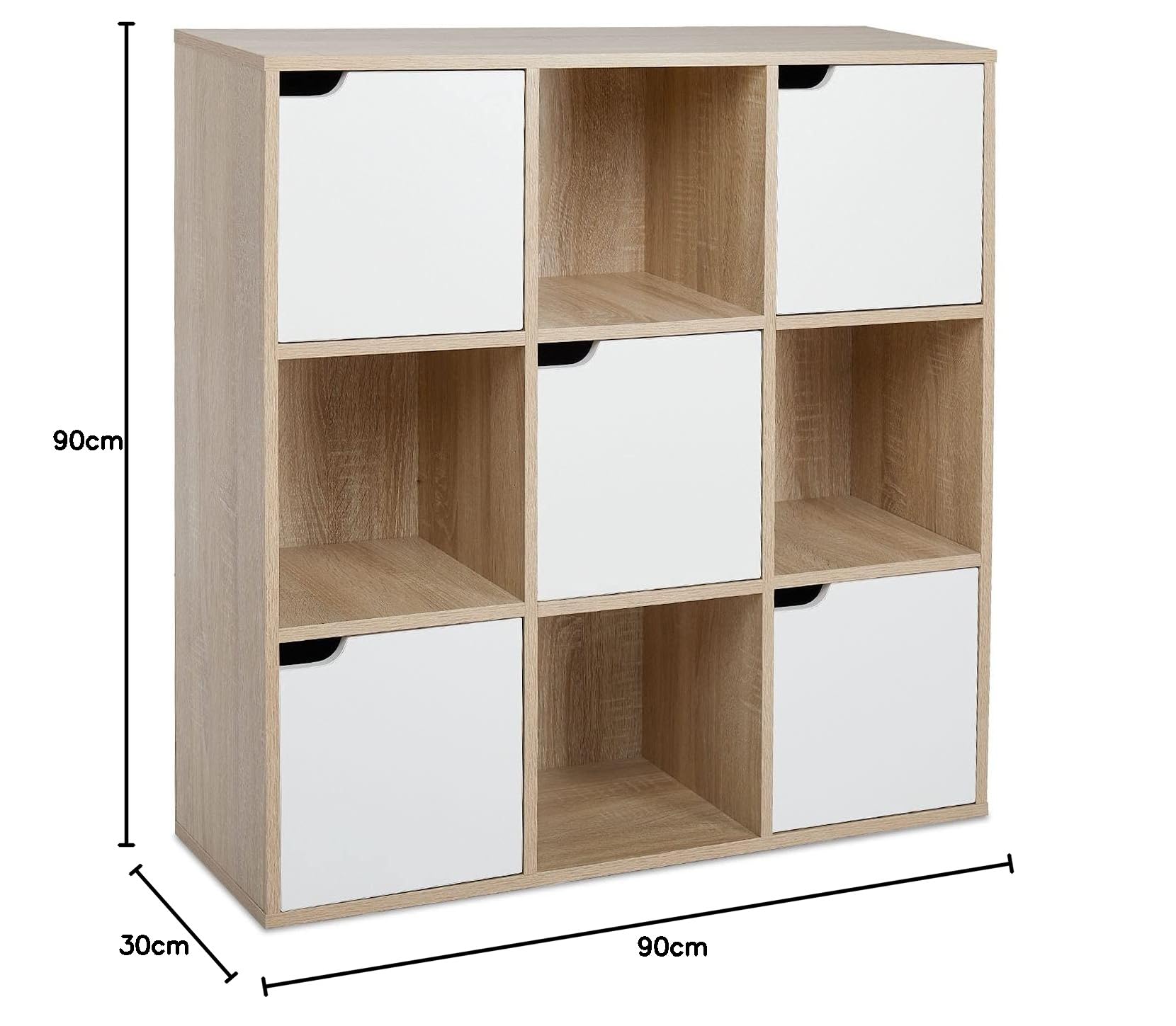 Meerveil Bücherschrank, Bücherregal, Aufbewahrungsregal, 9 Fächer mit 5 Türen, moderner Stil, Geeignet für Büro, Arbeitszimmer, Wohnzimmer, Korridor und andere Räume, Eichefarben