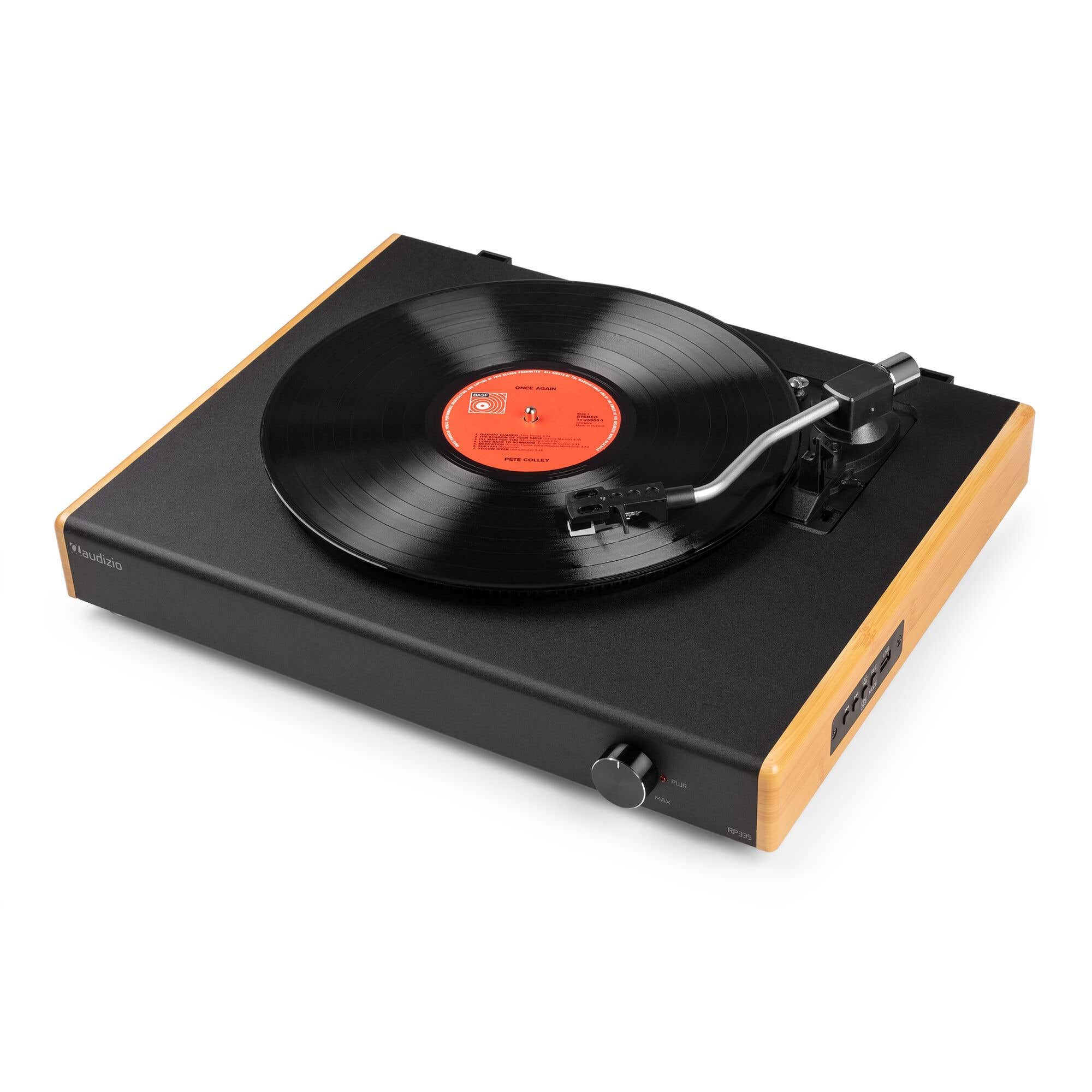 Audizio RP335 - Platino in vinile Bluetooth con altoparlanti 2 x 40 W, design elegante, versione in bambù, riproduzione USB, 3 velocità, funzione registratore, ideale per audiofili e collezionisti di