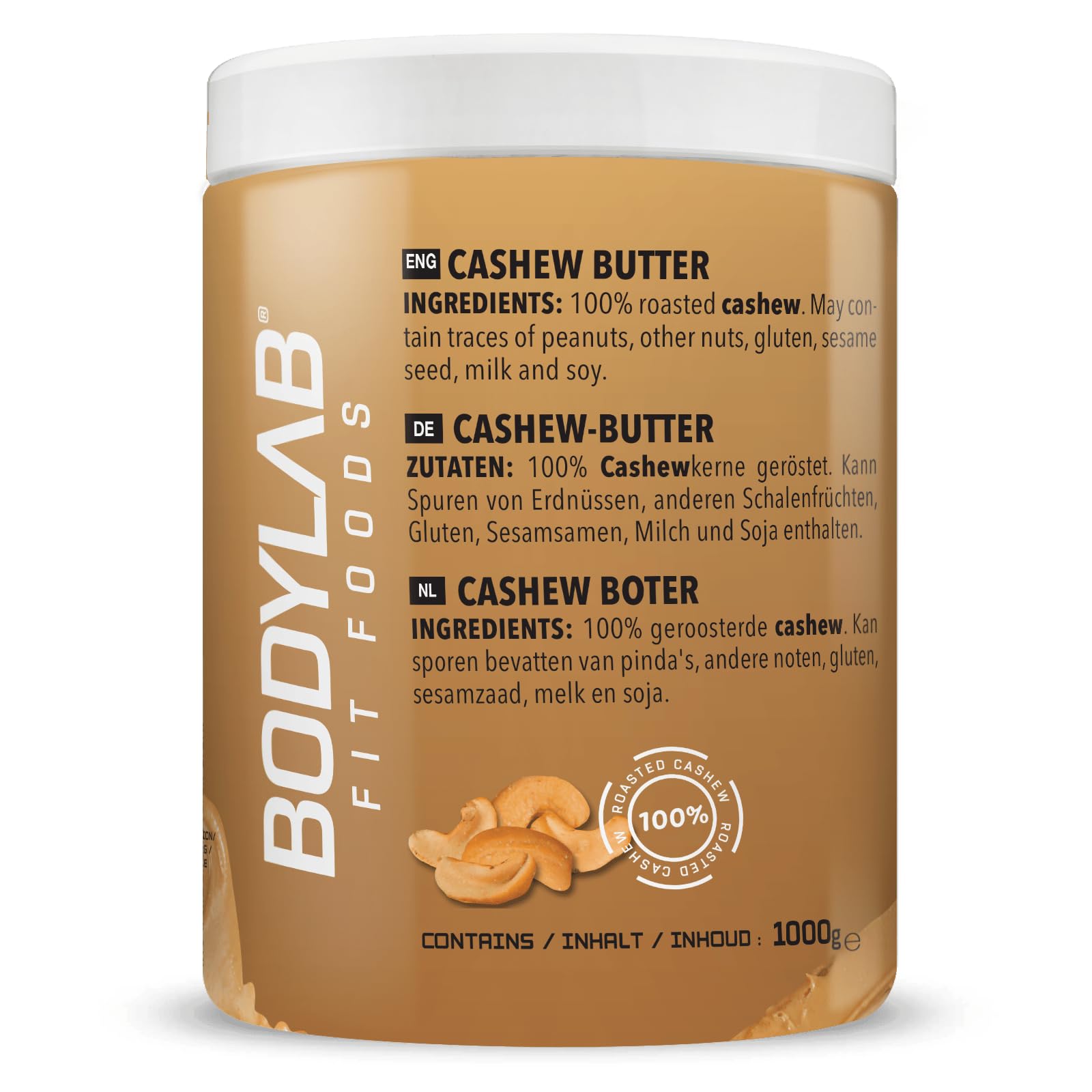 Bodylab24 100% Cashew Butter 1000g, Cashewbutter ohne Zusatzstoffe, aus gerösteten Cashewkernen, 100% vegan