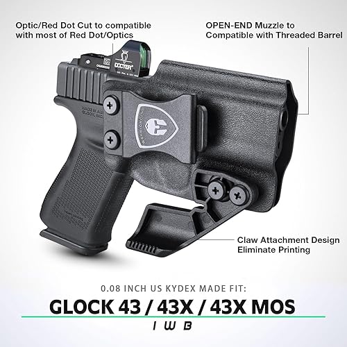 Miniatura 2 de WARRIORLAND IWB - Funda Kydex con corte de garra y óptica compatible con pistola Glock 43G43X y G43X MOS, funda de transporte oculta en la cintura
