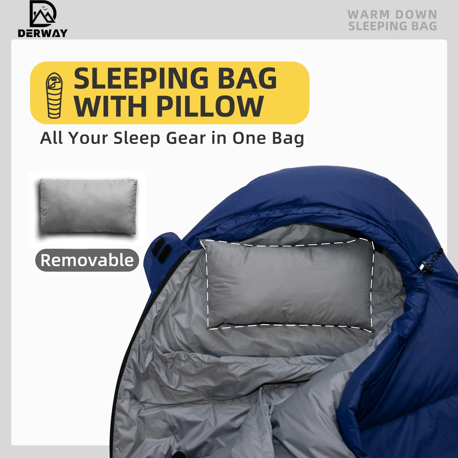 Amazon.co.jp: DERWAY ダウン寝袋付属枕付き（220*85 cm）ワイド