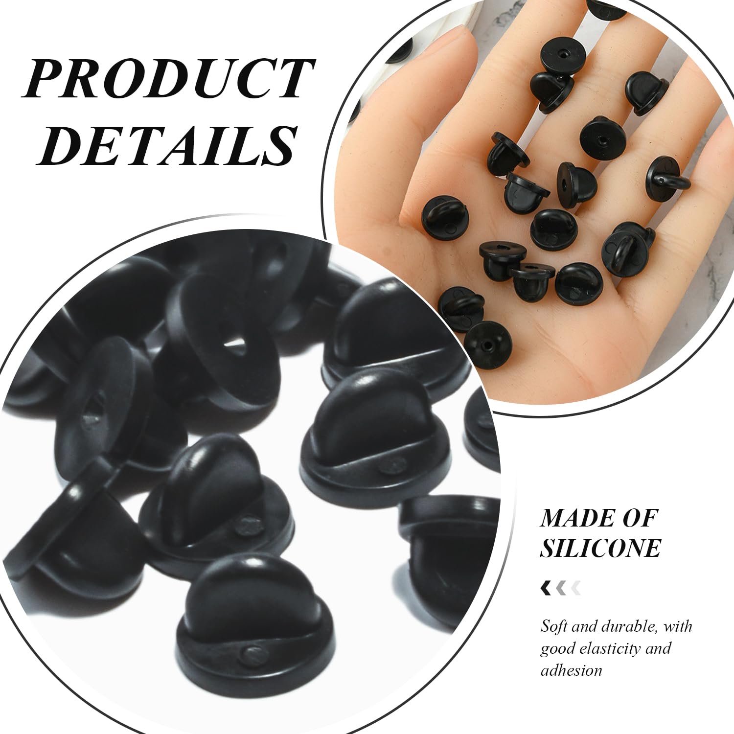 Set di 100 Accessori per Spille, Supporto per Spilla in Silicone, Spilla Posteriore per Badge, Spilla di Sicurezza per Badge (Nero)