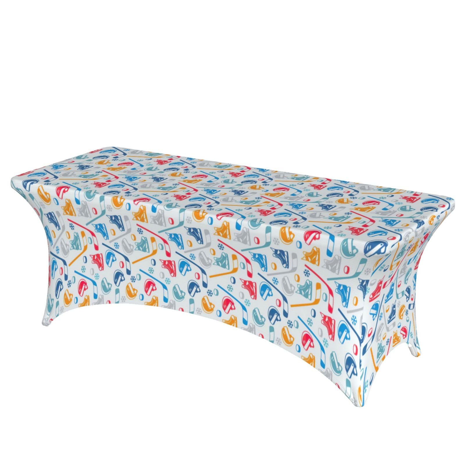 NImongt Hockey Elements Creative Patterned Print Elastic Rectangular Tablecloth Holidays Family Banquet Wedding Party Table Cover