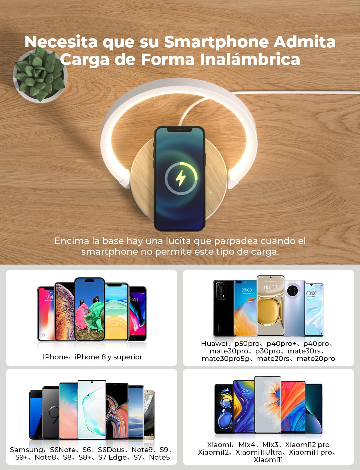 Lámpara de Mesita de Noche Tactil, Regulable en 3 Niveles, Lamparas de Mesita de Noche con Cargador Inalámbrico, Luz Nocturna LED, Para Dormitorio, Escritorio o Regalo
