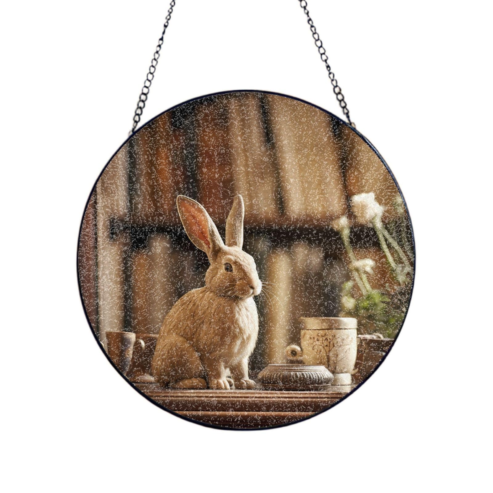 Phayah Sitting Bunny Print Glass Window Hanging Sun Catchers Suncatcher Decor For Birthday For Home Garden Porch 4in（10cm）