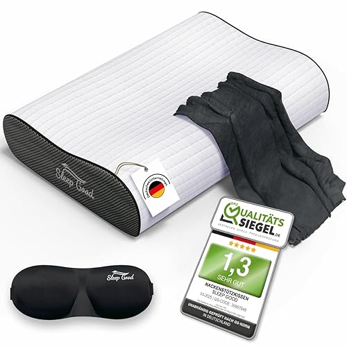 Sleep Good Nackenstützkissen Inkl GRATIS Spannbezug - Orthopädisches Kissen gegen Nackenschmerzen - Memory Foam Kissen Höhenverstellbar - Seitenschläferkissen mit Bezug