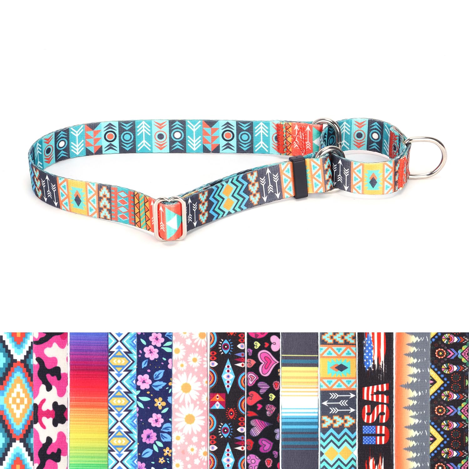 Martingale Collar for Dogs No-Slip Escape Proof Choke No Pull Cinch Soft Nylon Dog Training Collars Adjustable for Small Medium Large Breed Pet Dogs Tribal L
