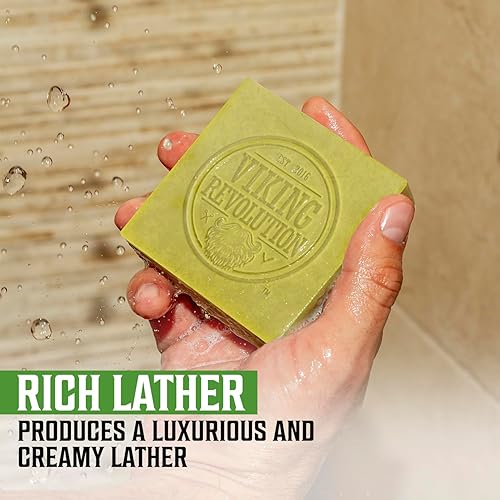 Miniatura 7 de Viking Revolution Jabón natural de bergamota para hombres, barra de jabón para hombre con aceites esenciales prensado en frío para hombres, jabón