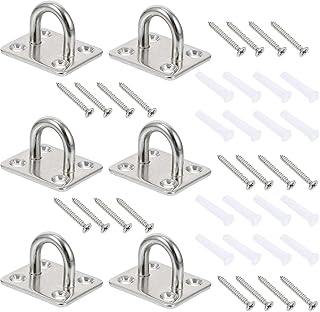 TEHAUX 6pcs U-Tube Hook Flat Mending Plate Ceiling Hooks Metal Clothes Rack Yoga Square Door Buckles Practical Hook Bases Fitness Hook Anchors Shade Sandbag Hook Stainless Steel