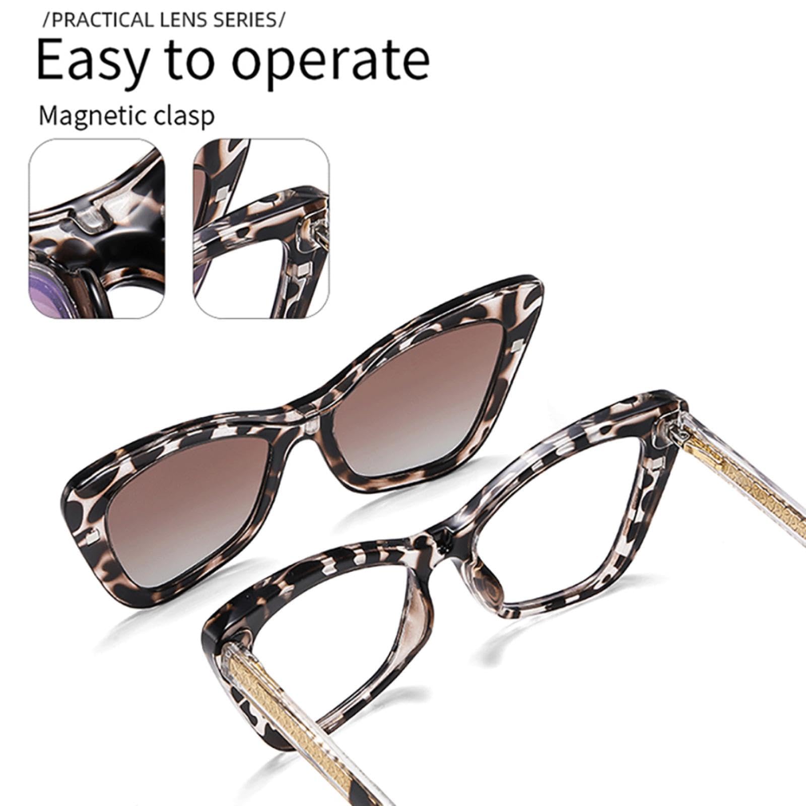 Gafas polarizadas para mujer con clip magnético, montura de acetato, gafas de moda para mujer
