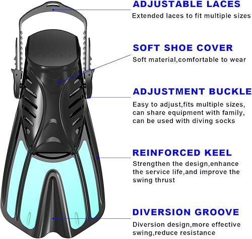 Miniatura 2 de Aletas de buceo Equipo de esnórquel para adultos, aletas de esnórquel, aletas de natación abiertas, ajustables, hombres, mujeres, niños, aletas de
