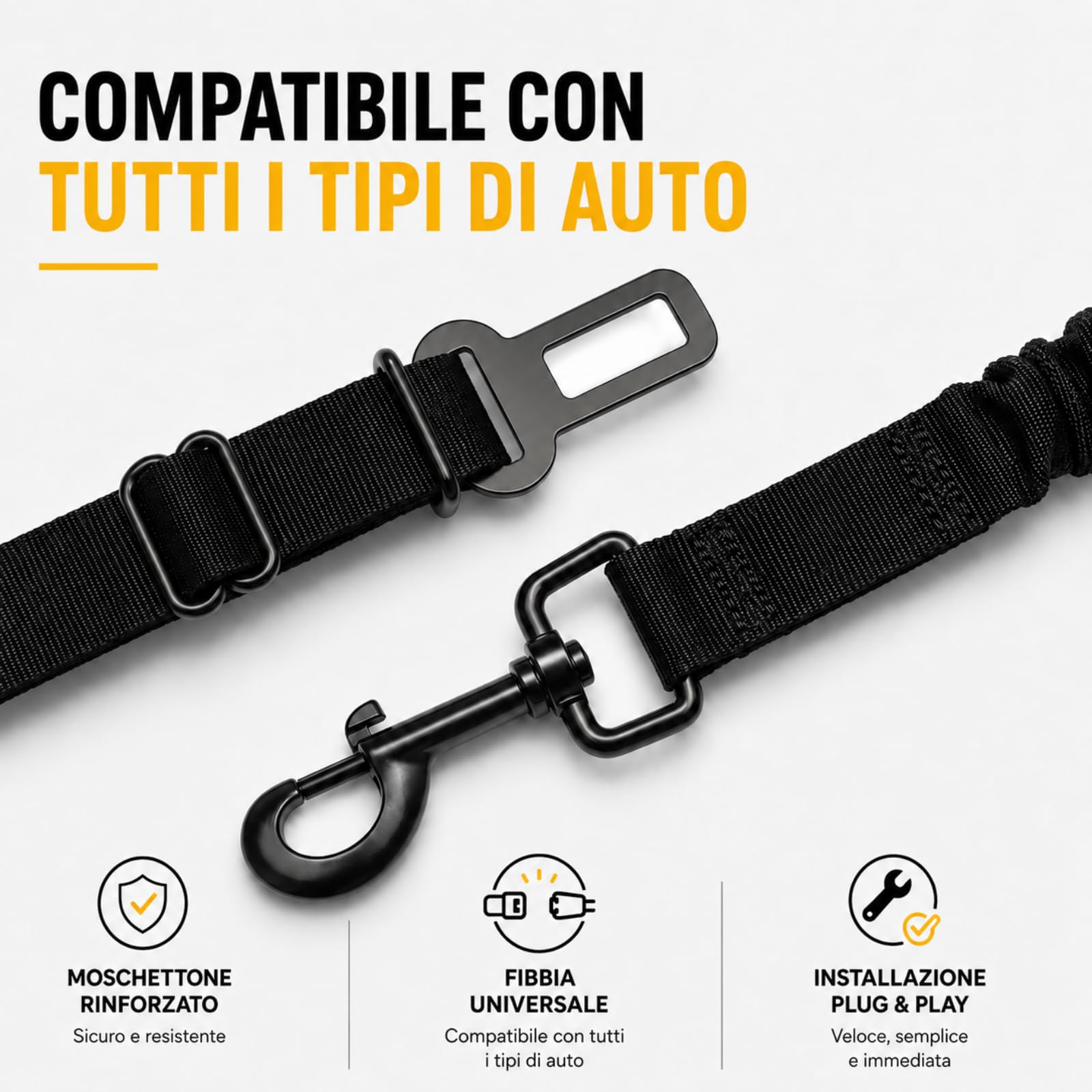 MORELOW Cintura Auto Per Cani - Cintura di Sicurezza per Cani Elastica Anti Shock che Riduce gli Strappi - Regolabile con Gancio Rinforzato - Compatibile con Tutte le Auto