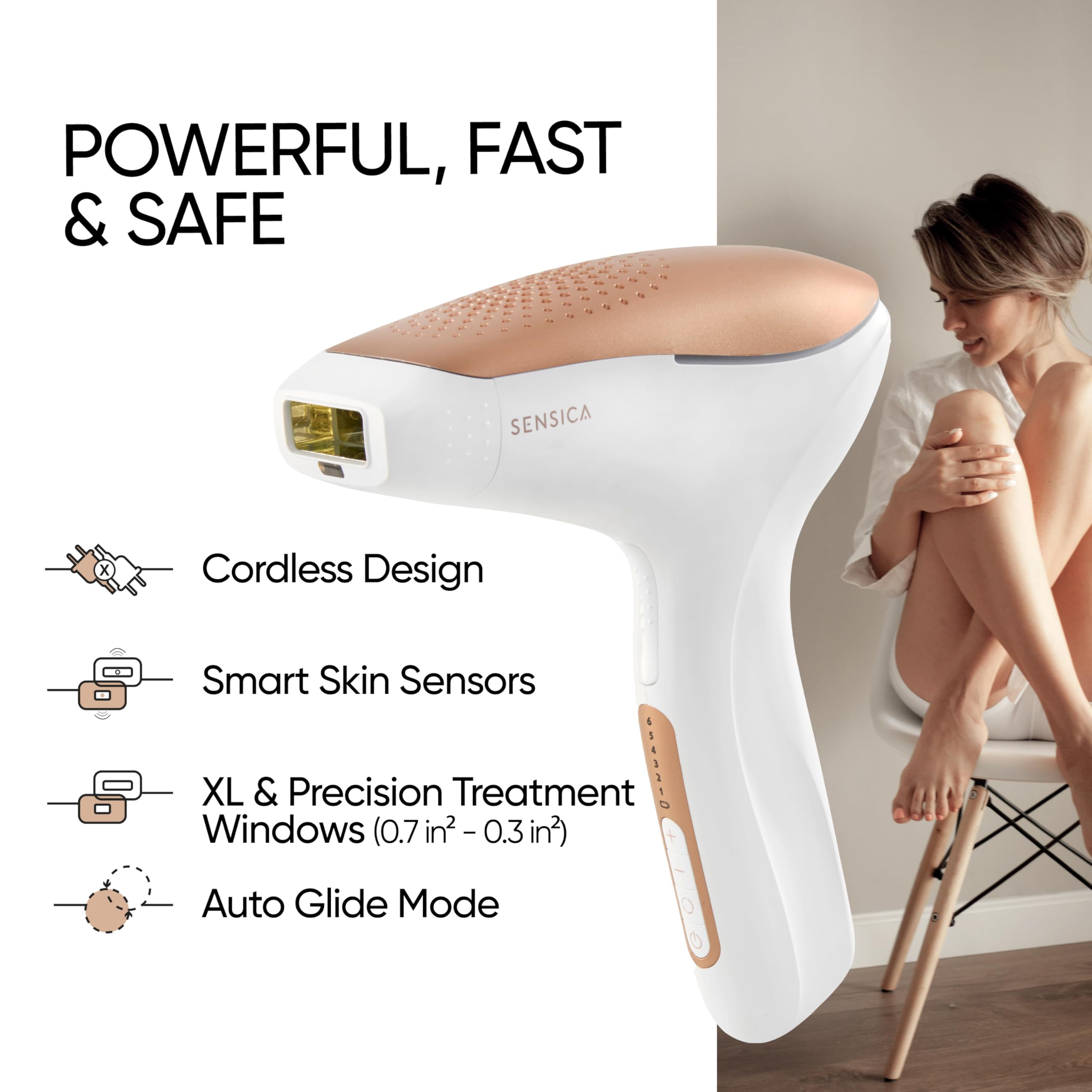 Sensica Sensilight PRO IPL urządzenie do usuwania włosów – potężny bezprzewodowy przyrząd do usuwania włosów w domu dla kobiet i mężczyzn, 6 poziomów energii, 2 okna zabiegowe, opatentowana