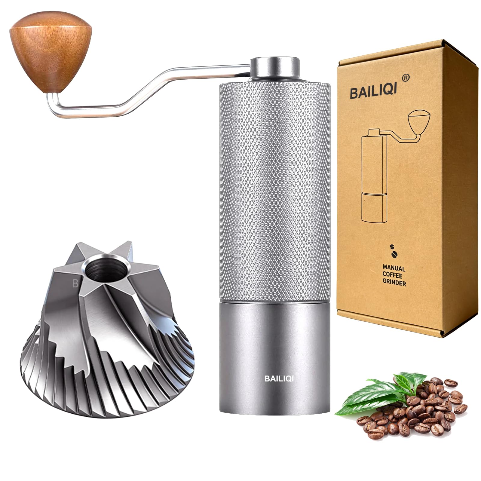 Manual Coffee Grinder with Double Bearing System Coffee Bean Grinder, 25g Capacity Hand Coffee Grinder, Stainless Steel 6-Star Burr Mill (GRAY, 6star-stainless steel)