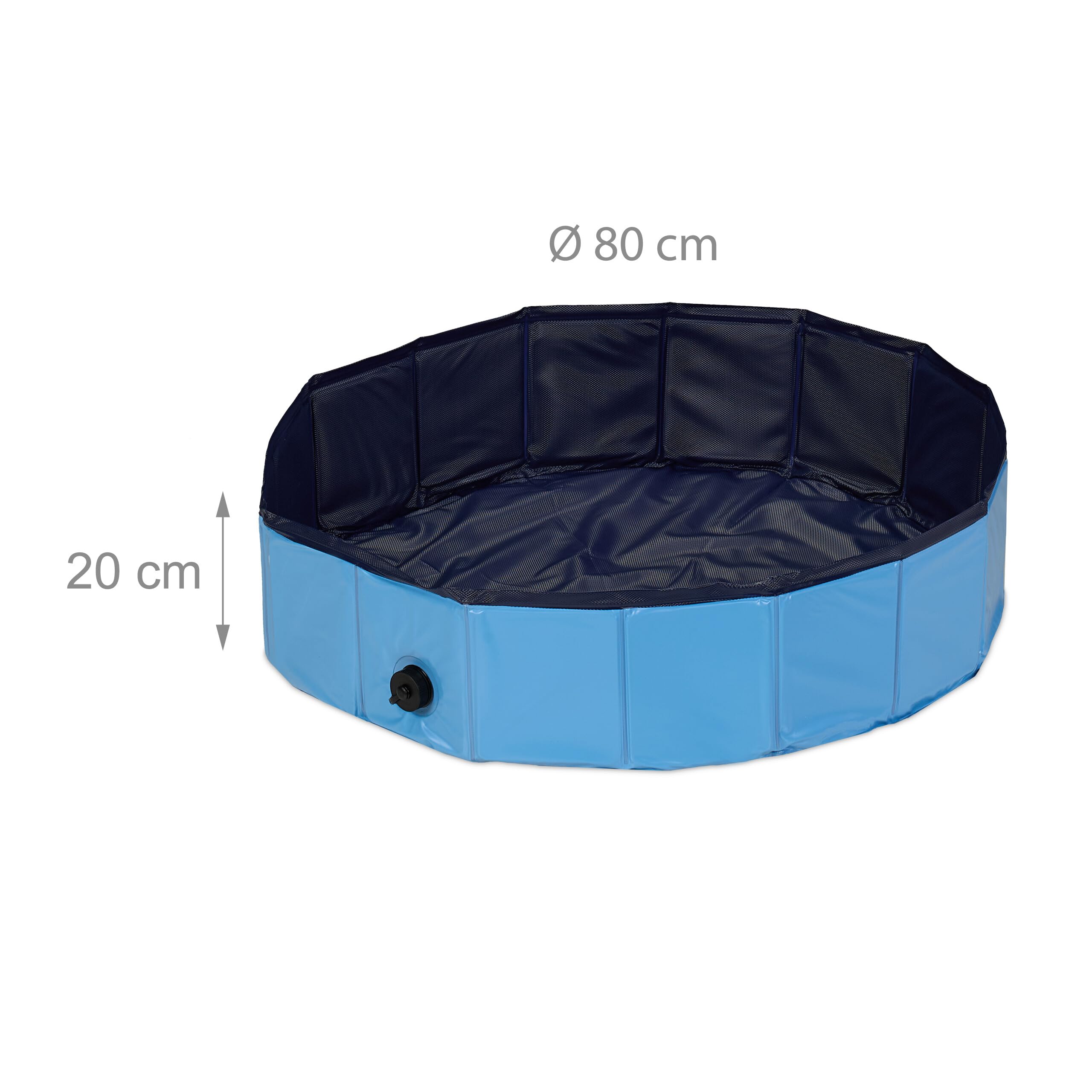 Relaxdays Piscina per Cani Piccoli, HxD: 20x80 cm, Piscinetta Pieghevole con Scarico, Bagno in Giardino, PVC e MDF, Blu