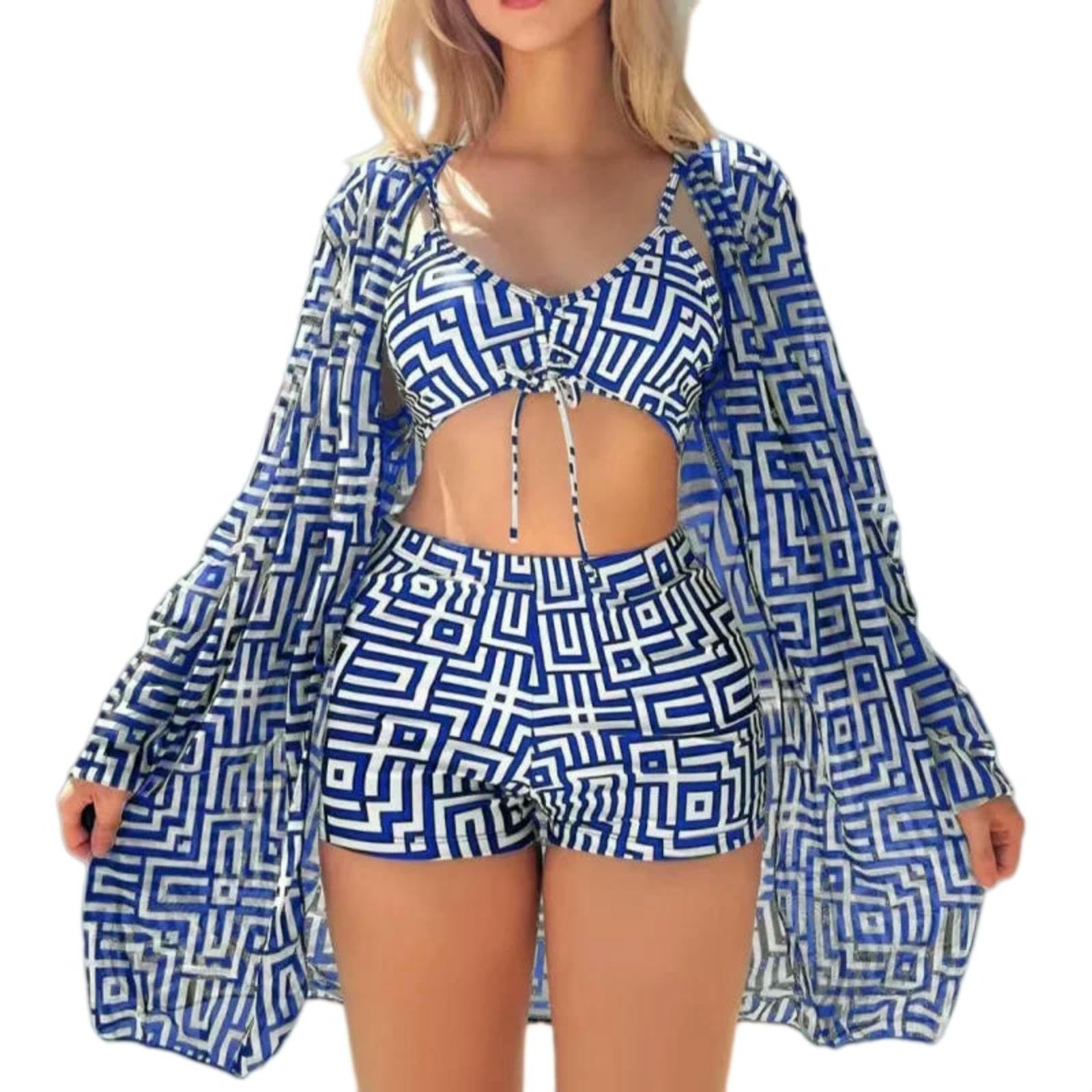 Bikini con tiras y bóxer en color azul zafiro para playa