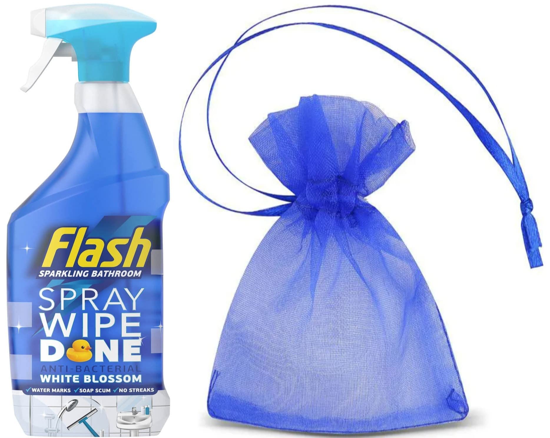 Flash Sparkling Clean, Spray Wipe Done, 800ml + Our Gift for You: Organza Bag Size: 9x7x0.1cm - Choose 1 Fragrance (Antibacterial White Blossom Scent)