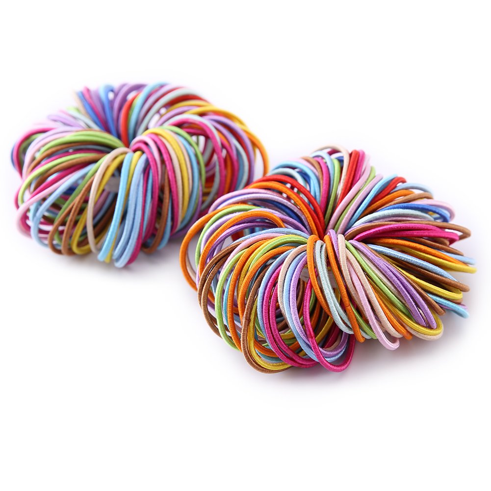MunaxKids Elastic Hair Bands Elastic Hair Tie Assorted Colors Children Ponytail Holders, 2mm,3.5cm diameter 200 count