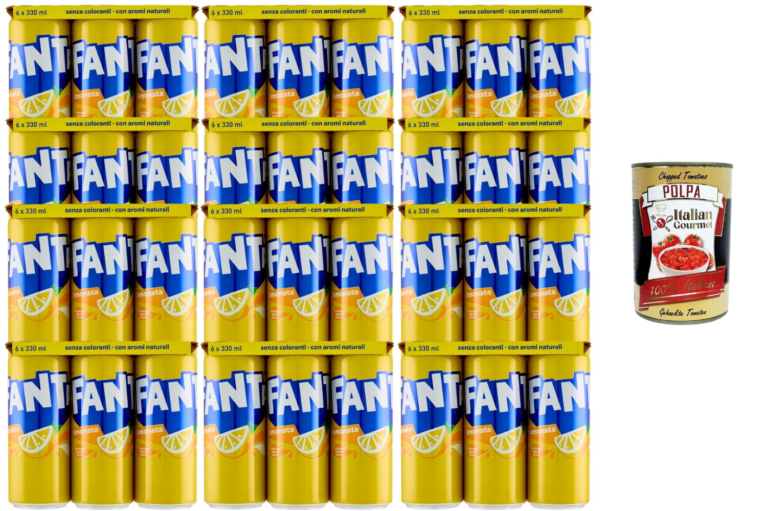 Italian Gourmet Limonata Zitronenlimonade Dosen 48 x 330ml Party Vorrat | Koffeinfrei, mit Zitronensaft; bevanda frizzante analcolica, fresca, Gesamtnettogewicht 15,84 L + Kostenlos Polpa 400g