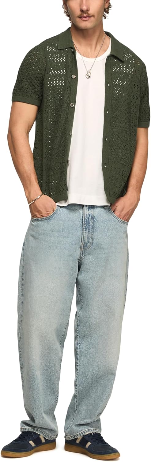 Lucky Brand Men's Linen Knit Button Up Shirt
