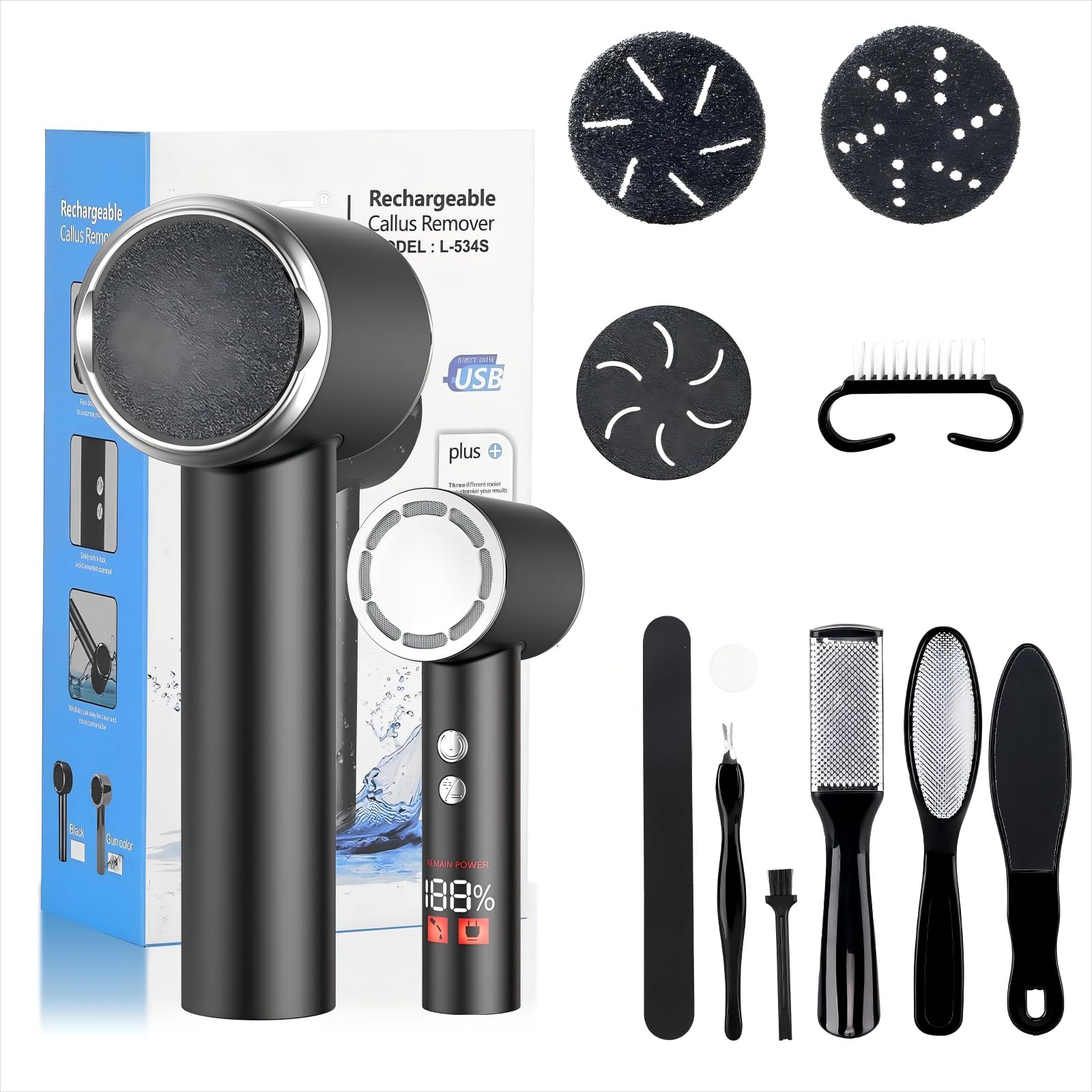 PKBD Electric Foot File for Hard Skin Remover,Pedicure Sets for Feet with 14 Accessories, Rechargeable Waterproof Electric Foot File with 3 Different Rooler Heads-Black-image-28