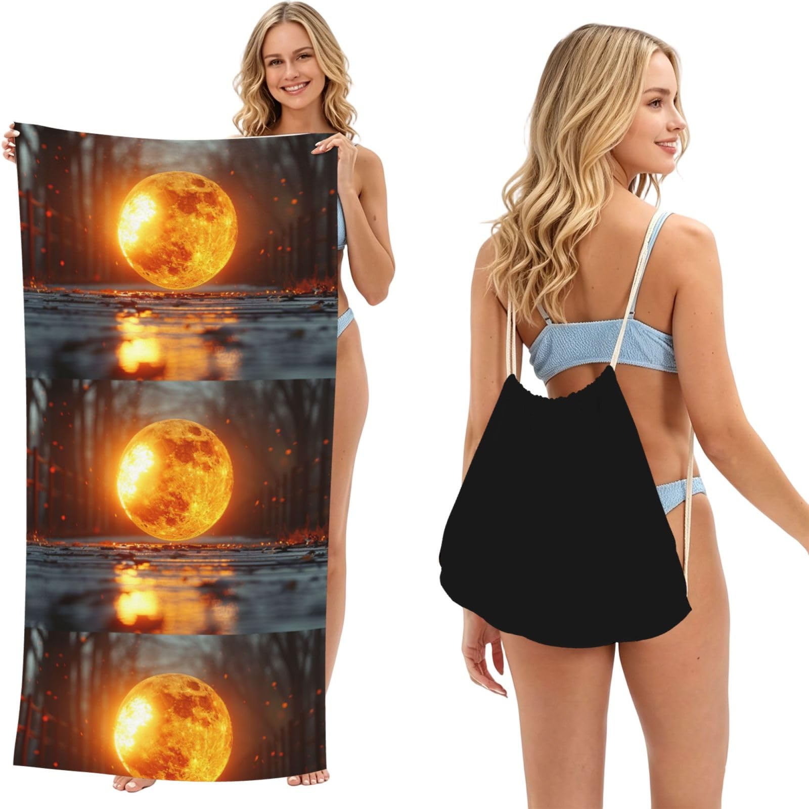 SKGOHLH Flame ball 2in1 Packable Beach Towel Bag Women
