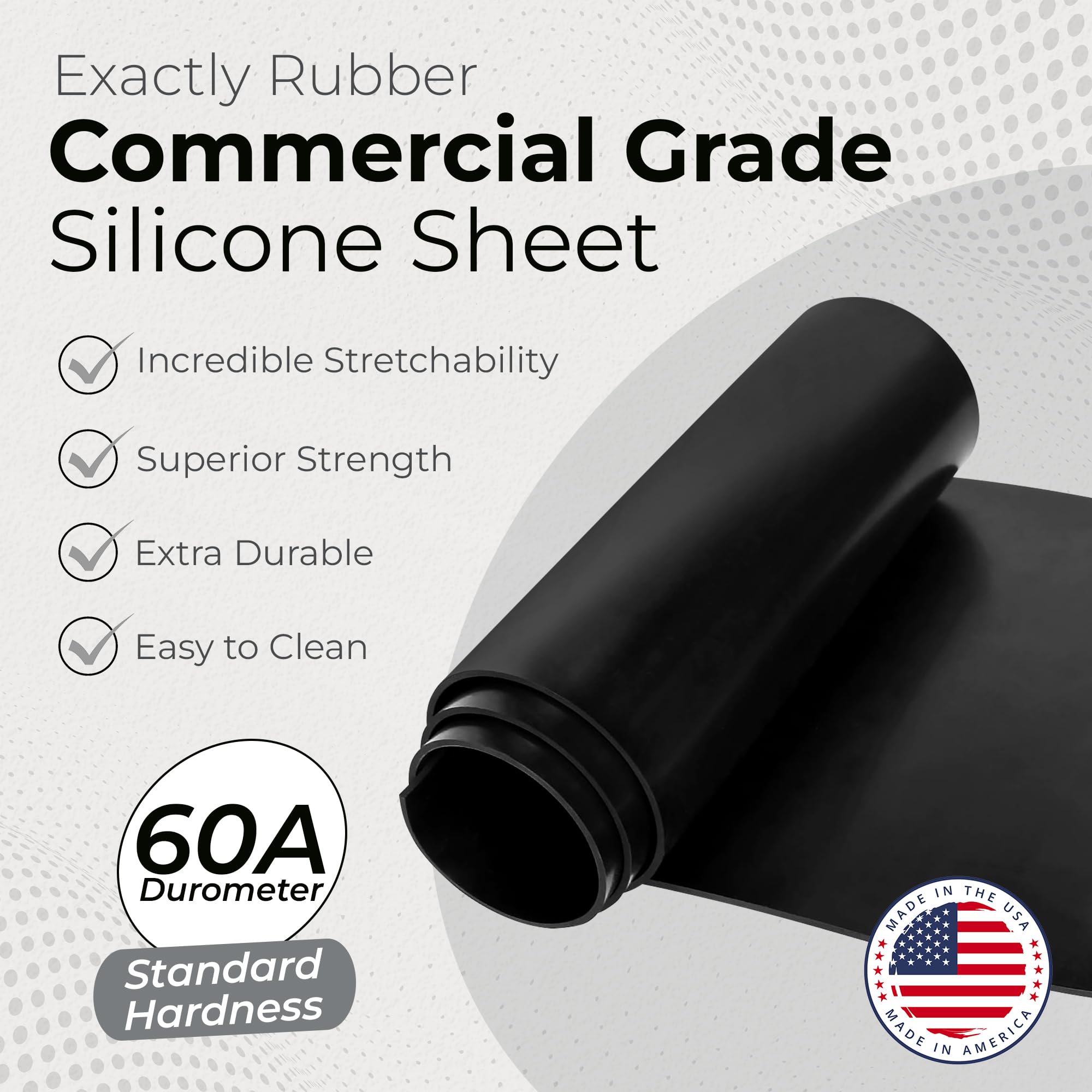 Exactly Rubber - Commercial Grade Silicone Sheet, 60A Durometer Silicone Mat, -80 to 450°F Temperature Resistant Rubber Mat, Rubber Sheet with 350% Elongation, Made in The USA, 1/16 x 9