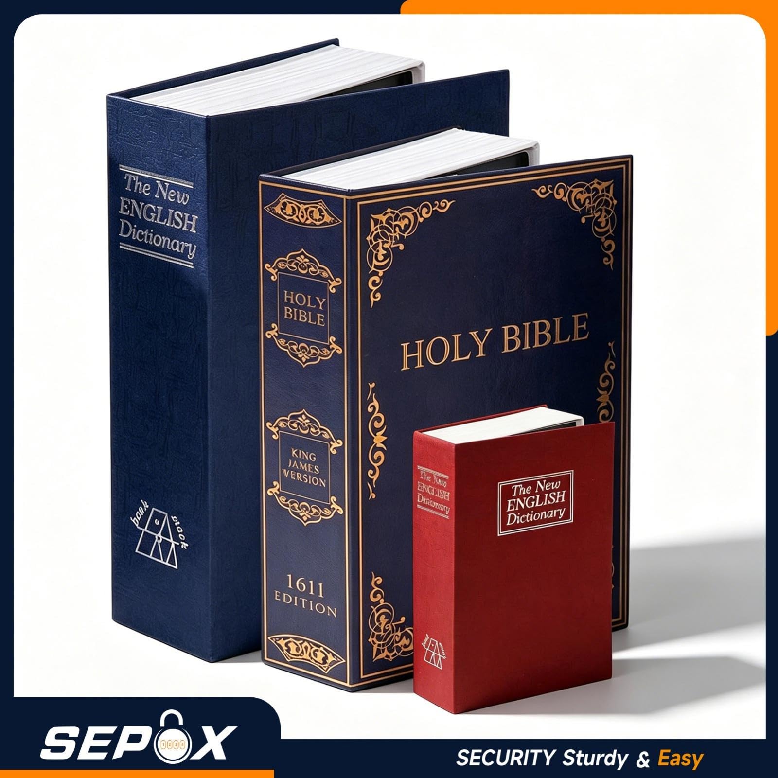 SEPOX Cassaforte portatile a forma di libro con chiave, 14 cm di profondità x 22 cm di larghezza x 4,1 cm di altezza, cassaforte nascosta, perfetta per viaggiare, conservare denaro, gioielli, telefono