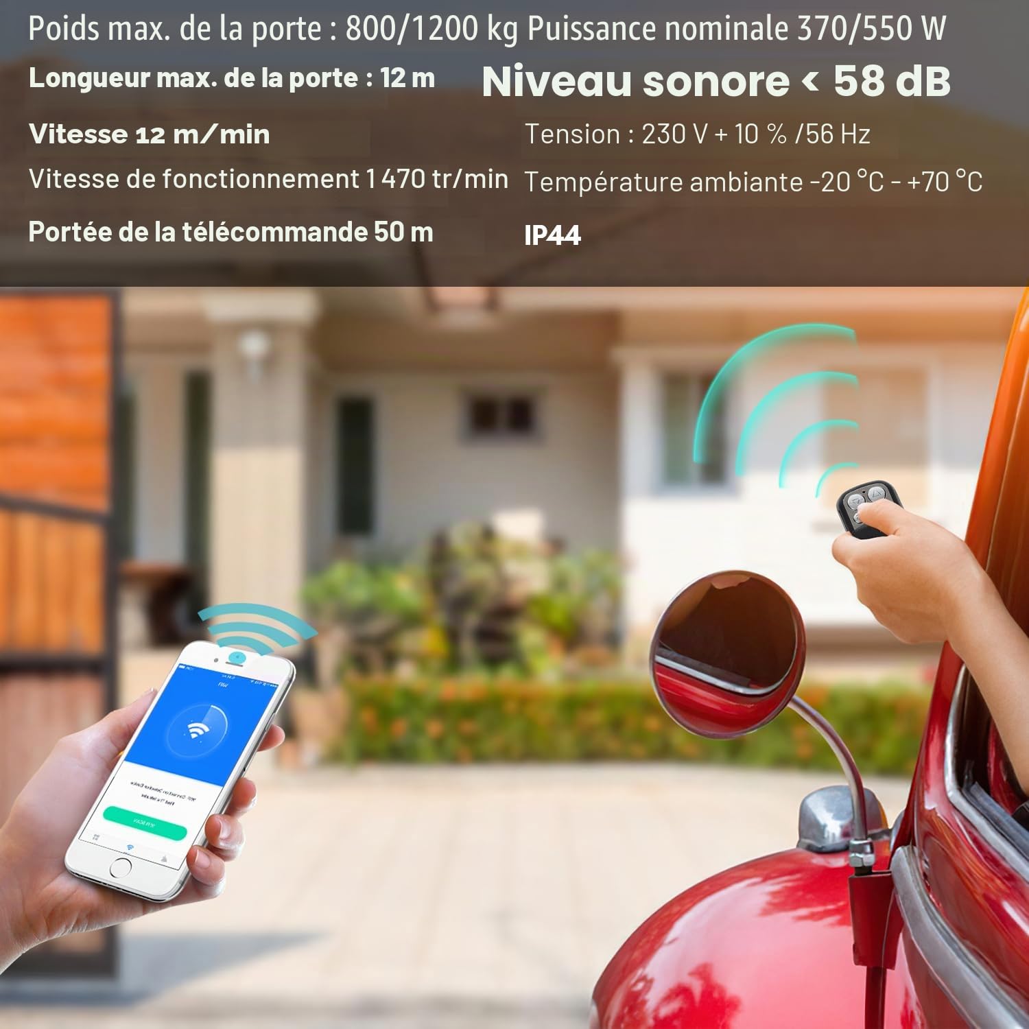 Motorisation de portail coulissant, motorisation de portail coulissant 550 W, modèle WiFi Bluetooth, avec rail de télécommande, motorisation de portail jusqu'à 1200 kg, support de 4 mètres