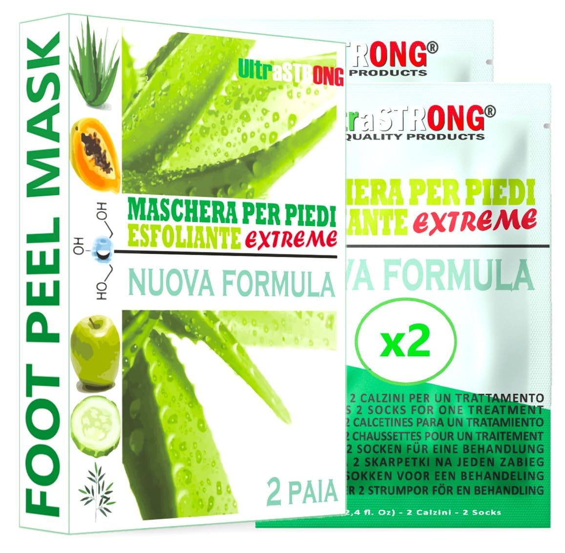 Maschera Piedi ESFOLIANTE e IDRATANTE UltraSTRONG IT - Pedimask TOP - Rimuovere Calli e Pelle Morta piedi - impurità dalla pelle - pulizia profonda esfoliante piedi - Dermatologicamente testato (ALOE)
