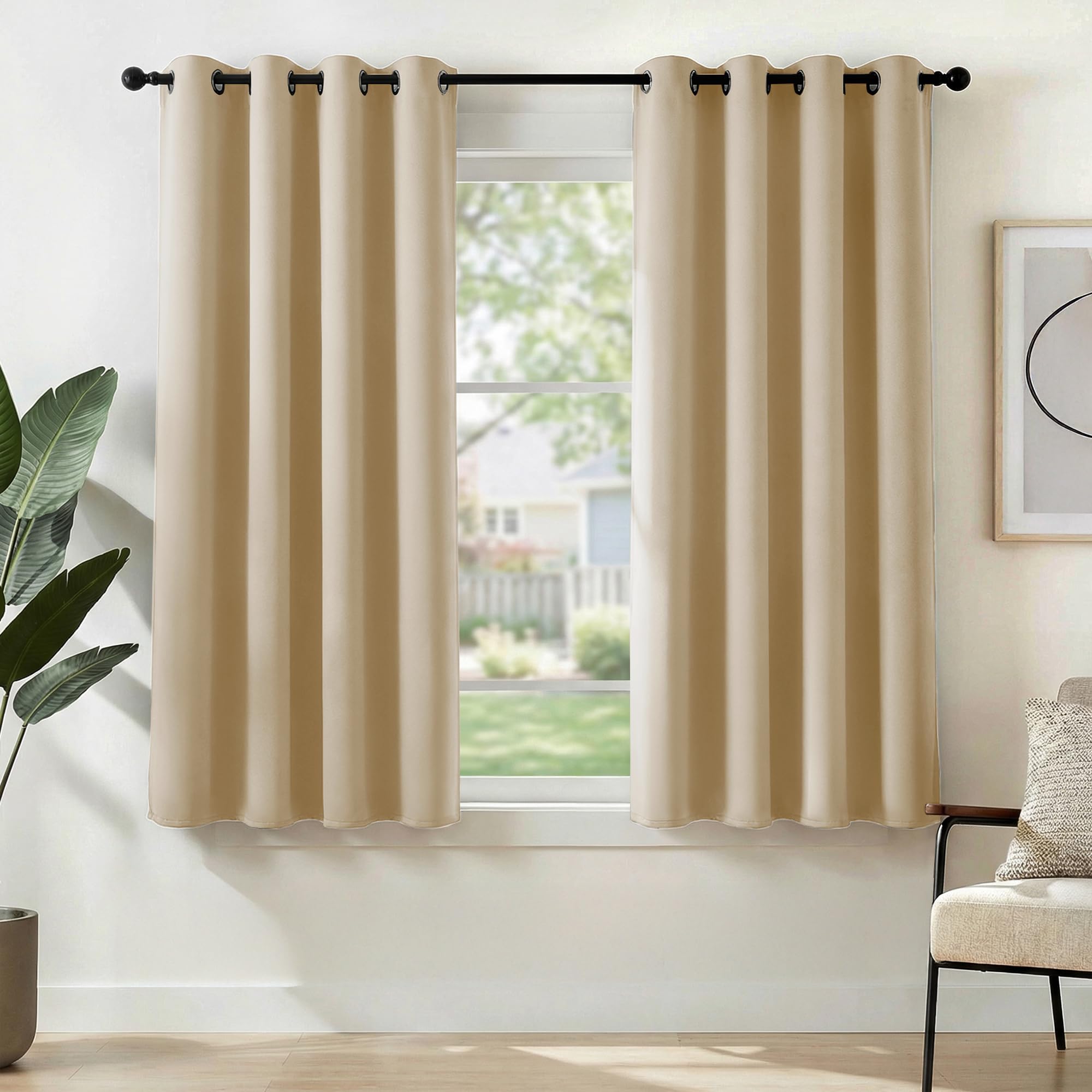 Deconovo Blackout Curtains Eyelet, Super Soft Thermal Insulated Noise Redudcing Bedroom Curtains for Living Room, 46 x 54 Inch, Biscotti Beige, 2 Panels