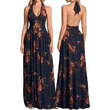 XinFSh Womens Floral Halter Wedding Guest Maxi Dress V Neck Mesh Semi Formal Long Cocktail Party Dresses