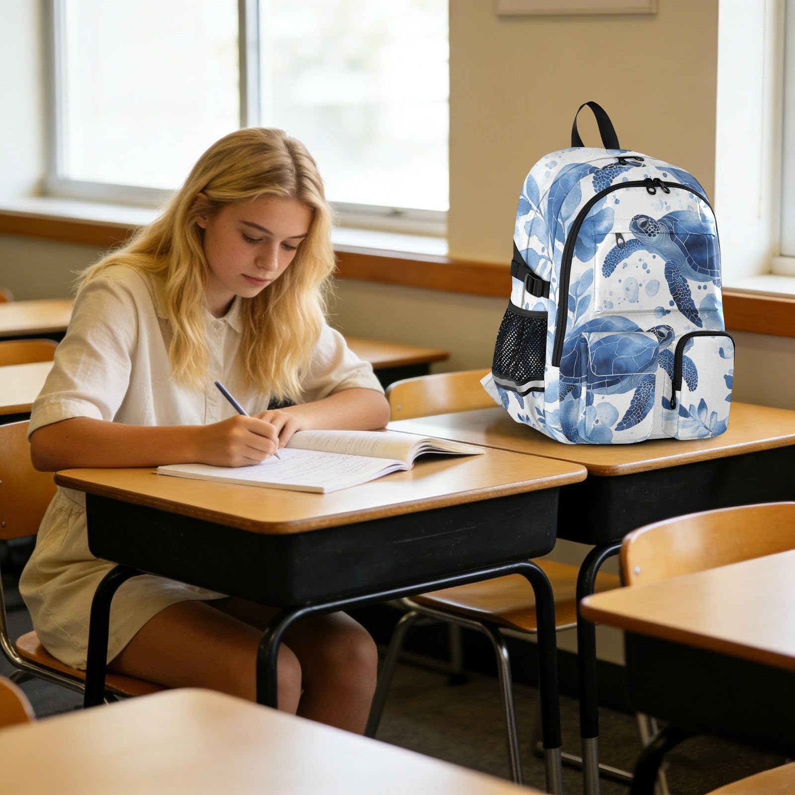 Grand sac à dos de voyage pour homme - Motif tortue bleue - 44,5 cm - Léger et décontracté