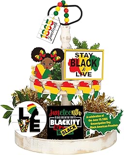 12 Pcs Black History Month Tiered Tray Decor African American Wooden Signs Wood Beads Juneteenth Table Decor for Holiday Party Office Desk