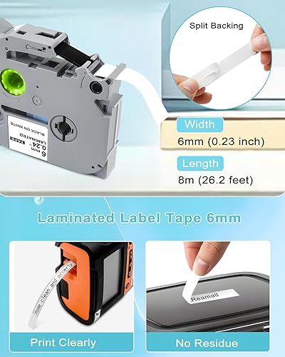 Miniatura 3 de RAEMALL Repuesto para cinta P Touch TZe TZ de 0.23 pulgadas, laminada blanca TZe-211 TZ211 TZ211, cartucho de cinta compatible con rotuladora