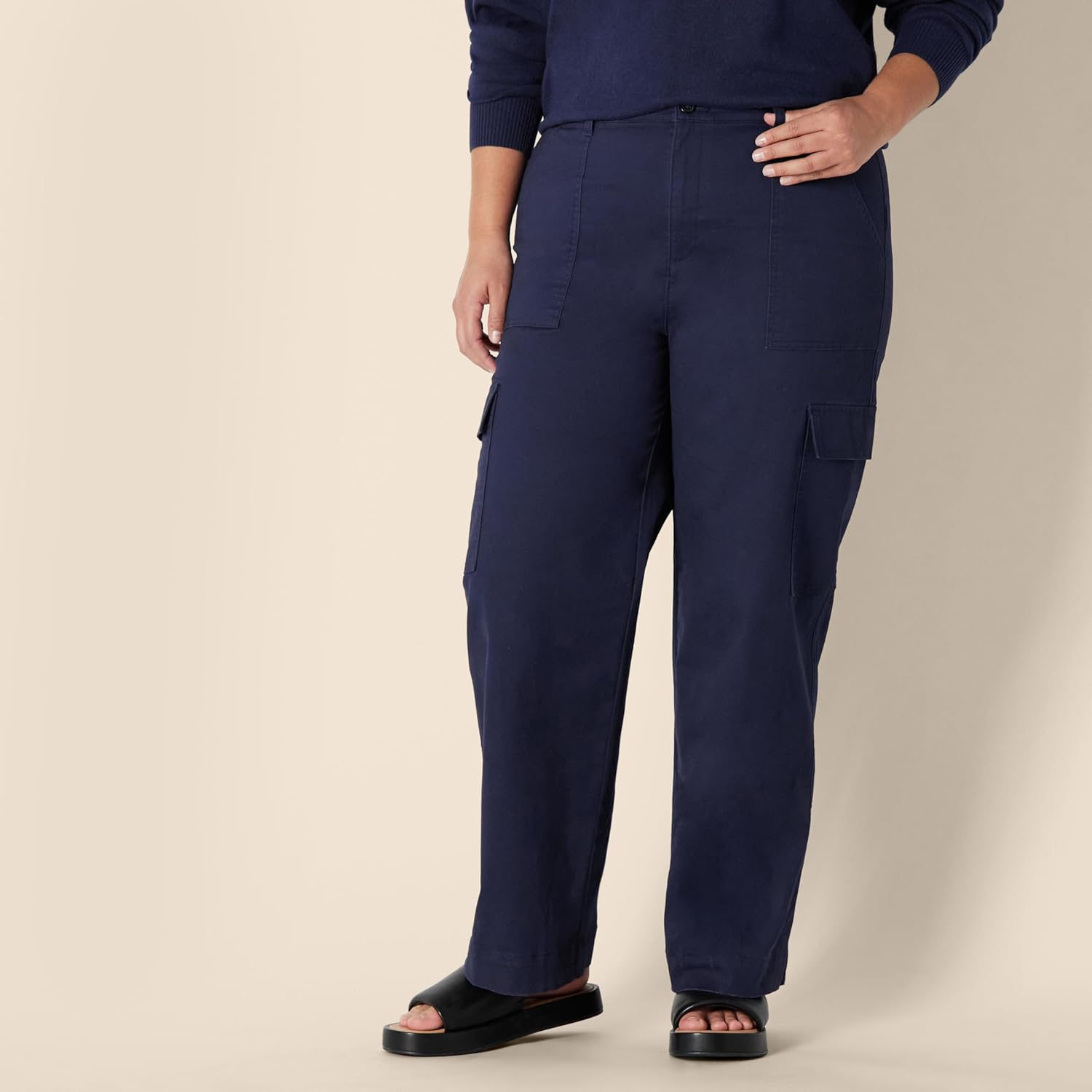 Amazon Essentials Womens High-Rise Relaxed-Fit Full-Length Wide Leg Cargo Khaki Pant - Image 3