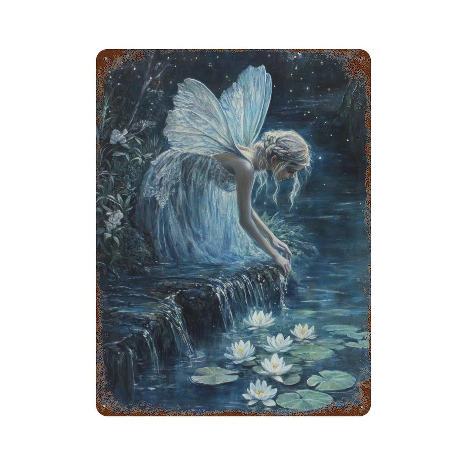 Fairy Moonlit Stream Cottagecore & Dark Academia Decor Mystical Woodland Vintage Nature Wall Decor Art Metal Tin Poster Modern Home Decor Art Home Bar Shop Decorations Vintage Sign 40x30cm