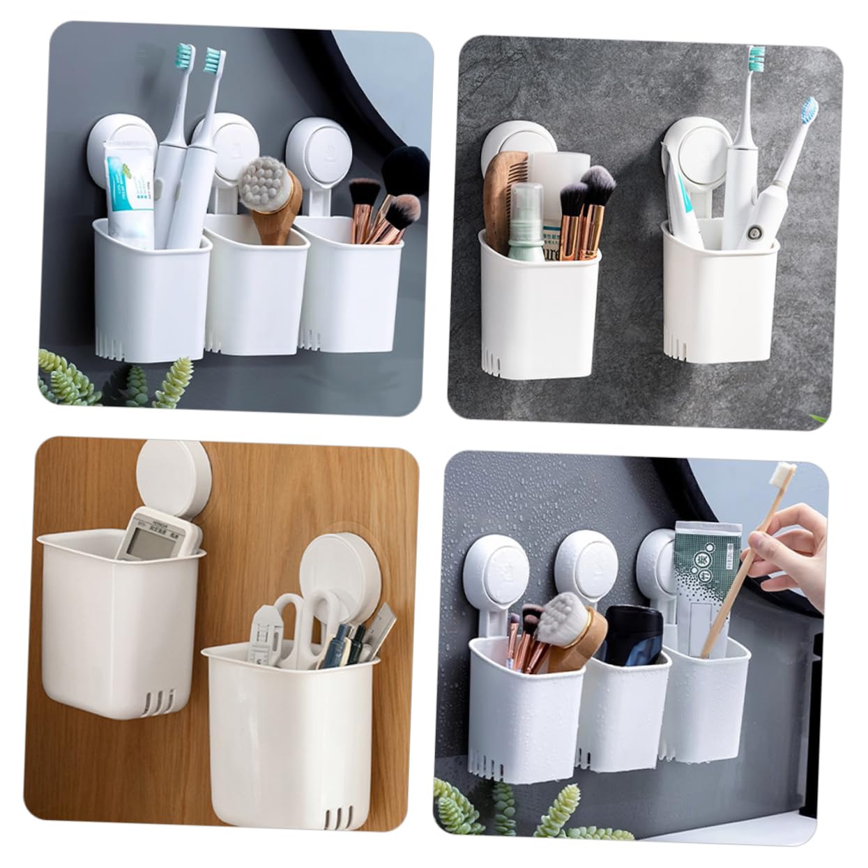 2 Piezas Soporte de Cepillos de Dientes con Ventosa Fuerte para Pared Organizador de Cepillos Manuales y Eléctricos Porta Pasta y Maquinillas Caja de Almacenaje Multiusos para Baño