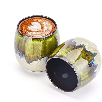 FLJZCZM Espresso Cups Ceramic Kiln-Change Mini Espresso Coffee Cup KungFu Tea Set Spirits Cups Tasting Cups Mate Cup (2Pcs, Green)